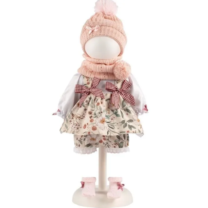 Vêtements pour poupées Llorens 40 cm - Robe à imprimé naturel avec écharpe et chapeau roses