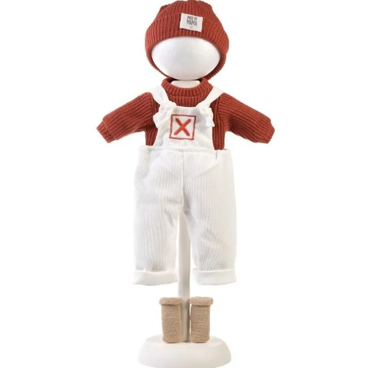 Vêtements pour poupées Llorens 42 cm - Combinaison blanche avec pull rouge et bonnet
