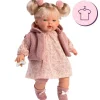 Vêtements pour poupées Llorens 33 cm - Robe imprimée rose avec gilet, chaussons et pompons