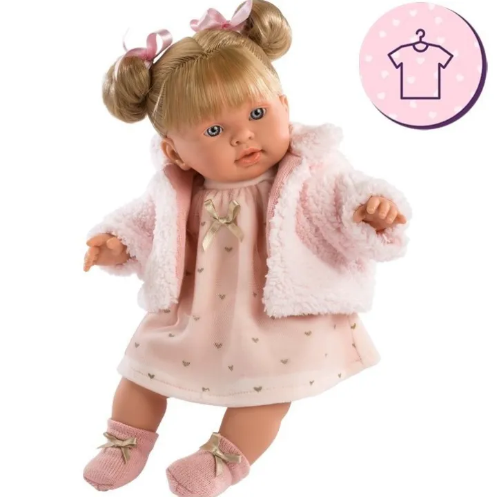Vêtements pour poupées Llorens 42 cm - Robe coeur rose avec veste et chaussons