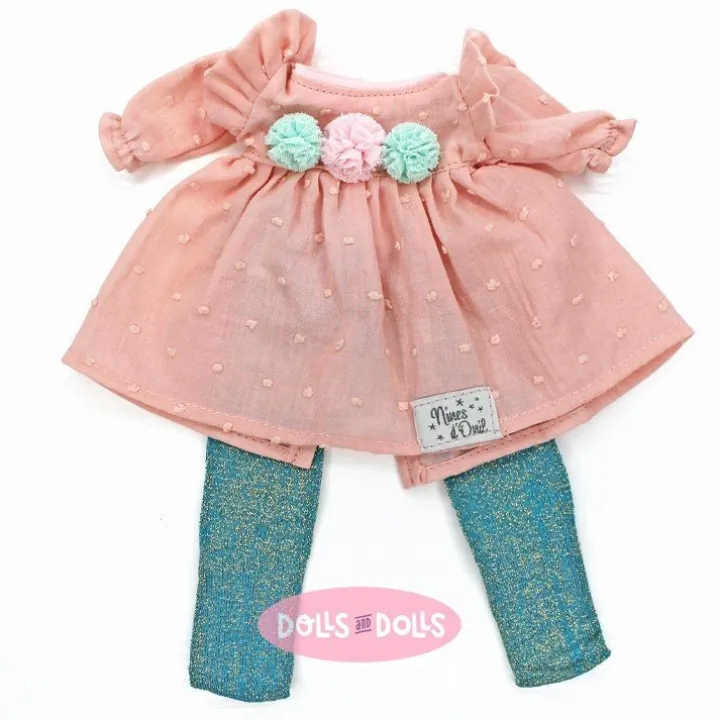 Vêtements pour poupées Nines d'Onil 30 cm - Mia - Robe rose à pompons et bas